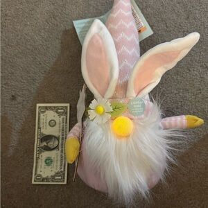 Charming Pink and White Bunny Gnome with Yellow Accents